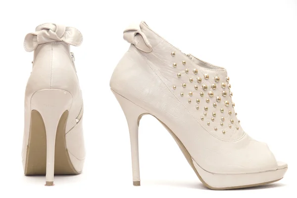 Studded Nude High Heels Isolated on a White Background — Stock Photo, Image