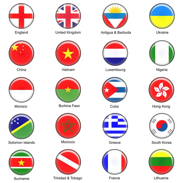 World Flag Buttons - Pack 1 of 8 — 图库照片