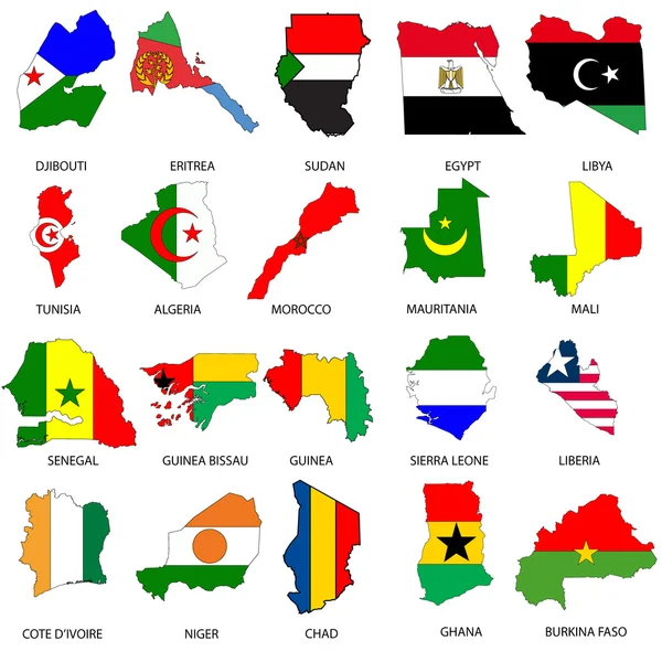 Illustrated Outlines of Countries with Flag inside — Stock Photo, Image