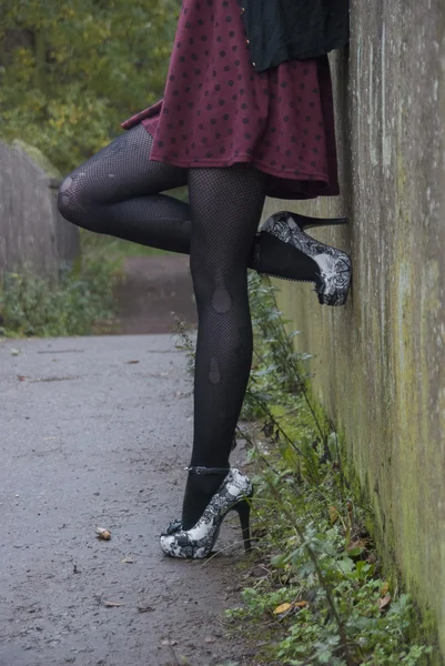 Alternative Model on Bridge in Dress — Stock Photo, Image