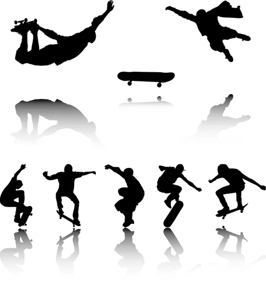 Ілюстрація силуетів скейтбордистів з відображенням — стокове фото
