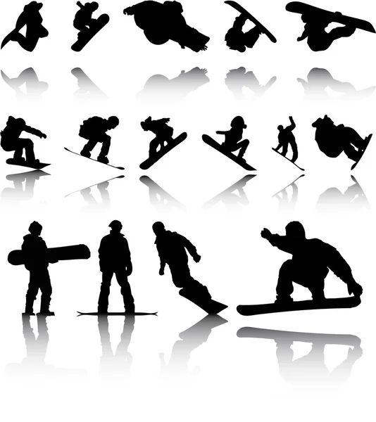 Illustration von Silhouetten von Snowboardern mit Spiegelung — Stockfoto