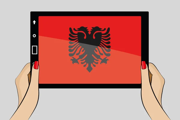 Планшетный компьютер с флагом Албании — стоковый вектор