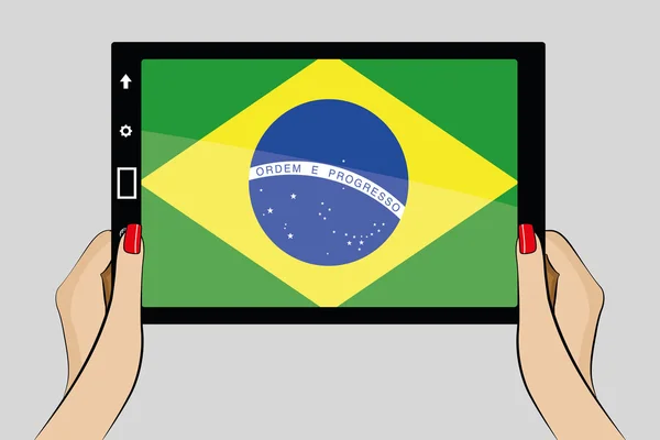 Tablet ordenador con la bandera de Brasil — Archivo Imágenes Vectoriales