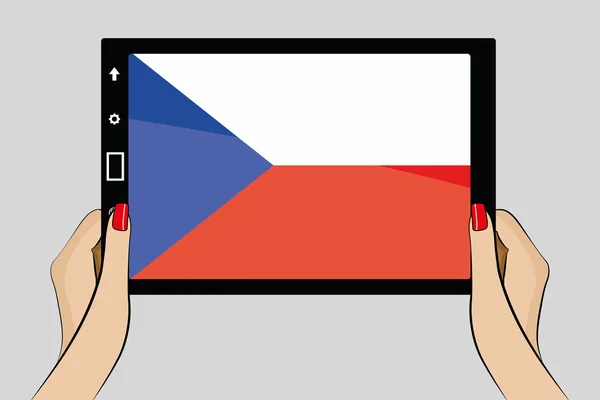 Tablet bilgisayar ile Çek Cumhuriyeti bayrağı — Stok Vektör