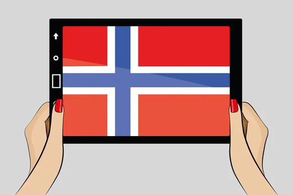 Tablet computador com a bandeira da Noruega —  Vetores de Stock