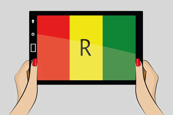 Tablet computador com a bandeira de Rawanda — Vetor de Stock