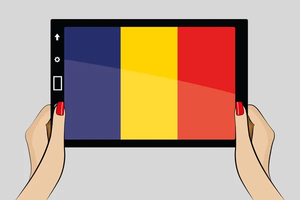Tablet PC med flaggan i Rumänien — Stock vektor