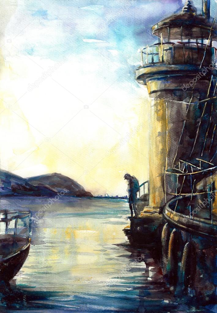 Lighthouse watercolor painting