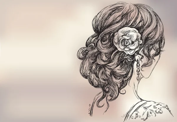 Dessin vectoriel d'une belle fille, coiffure de mariée — Image vectorielle