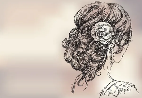 Dibujo vectorial de una hermosa chica, peinado nupcial — Archivo Imágenes Vectoriales