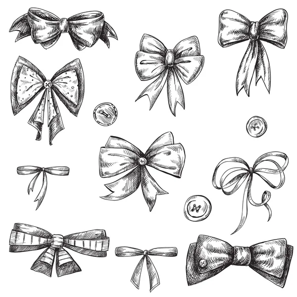 Set of bows, hand drawn — Stock Vector