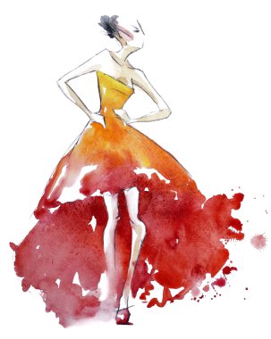 rode jurk fashion illustratie, aquarel schilderij