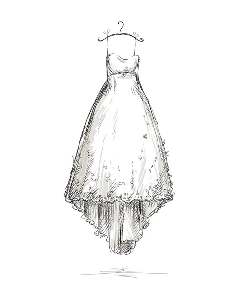 Robe de mariée sur un cintre, dessinée à la main . — Image vectorielle