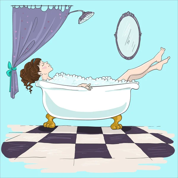 Fille prenant un bain, temps de relaxation — Image vectorielle