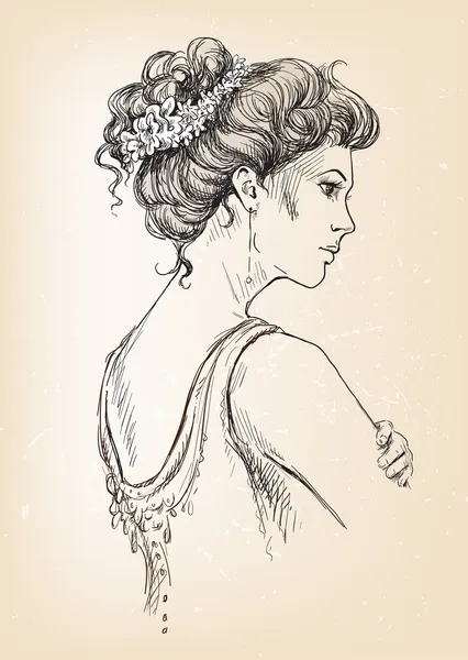 Красивая девушка. Невеста. Волосы невесты . — стоковый вектор