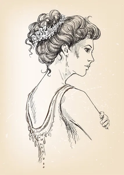 Belle fille. Mariée. Cheveux de mariée . — Image vectorielle