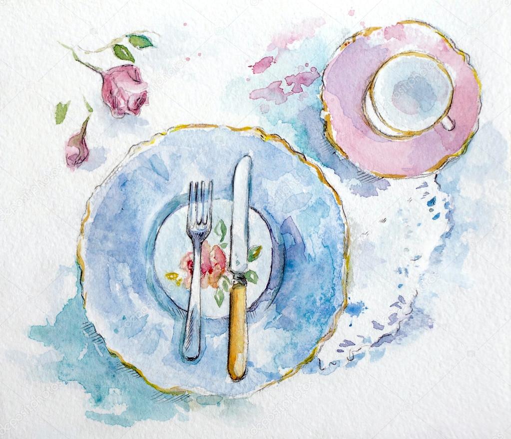 Watercolor table setting
