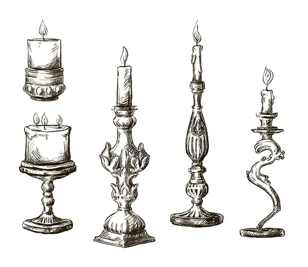 Velas hechas a mano. Candelabros retro . — Archivo Imágenes Vectoriales