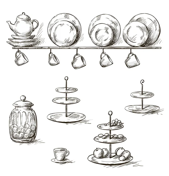 Hand drawn illustration of kitchen utensils — Stock Vector