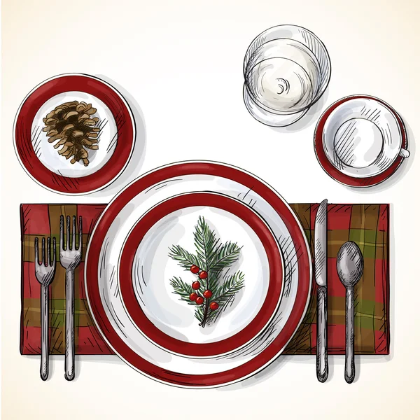 Christmas table setting — Stock Vector