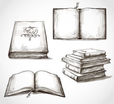 Set of old books drawings