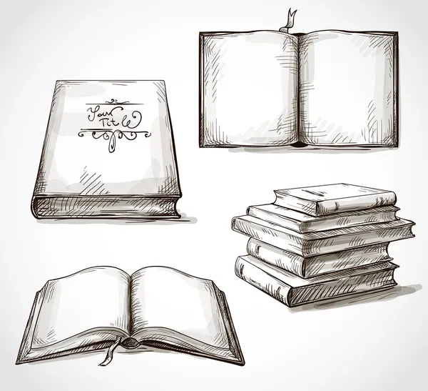 Instellen van oude boeken tekeningen — Stockvector