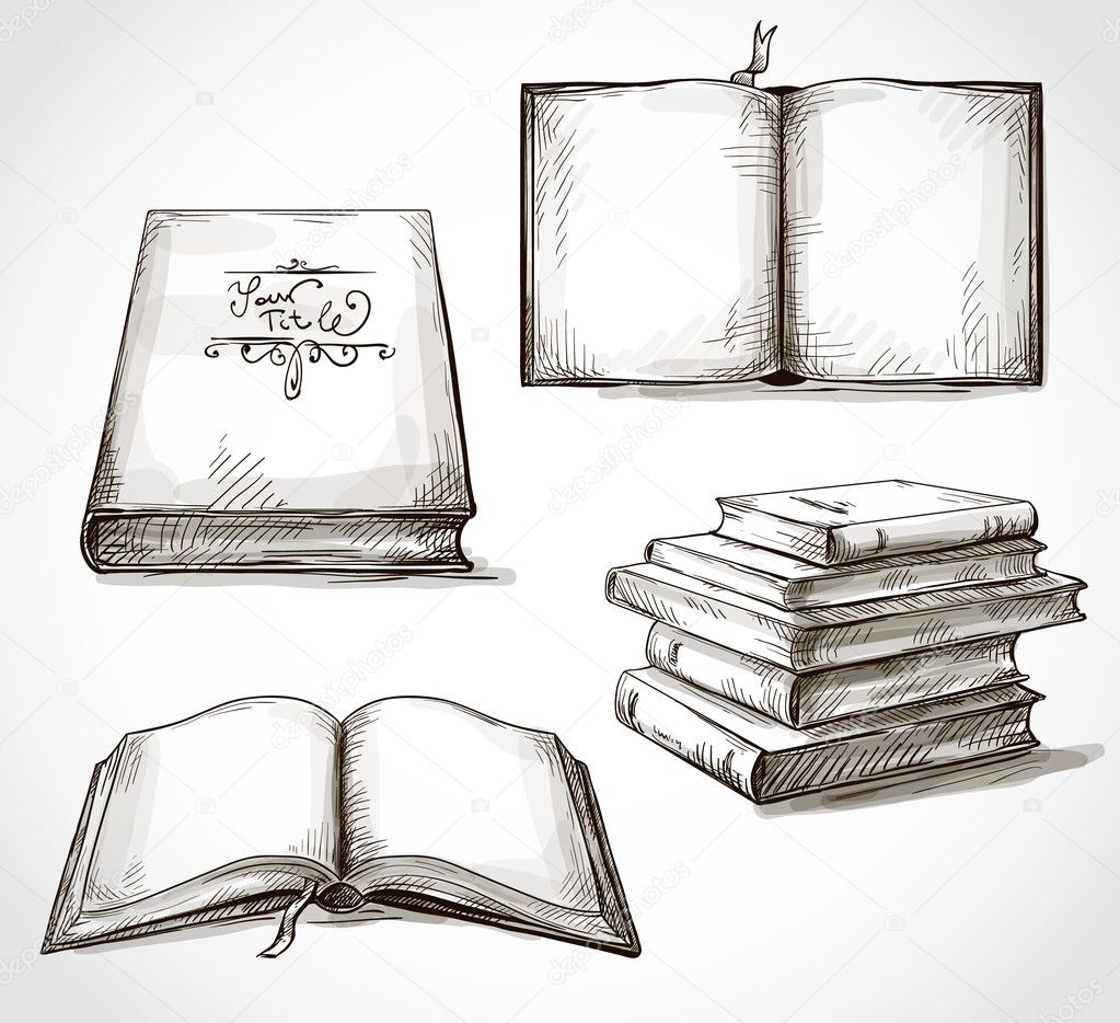 Stacked Books PNG Picture, Sketch Vintage Books Stacked Pencil Drawing,  Sketch, Book, Vintage PNG Image For Free Download