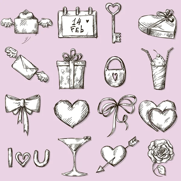 バレンタインの日のアイコンのデザインの要素 — ストックベクタ