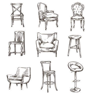 Set of hand drawn chairs clipart