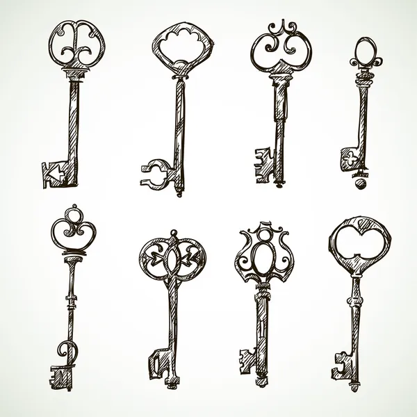 Set di disegni chiavi vintage — Vettoriale Stock