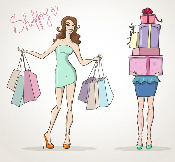 Shopoholic 购物女孩时装销售 — 图库矢量图片