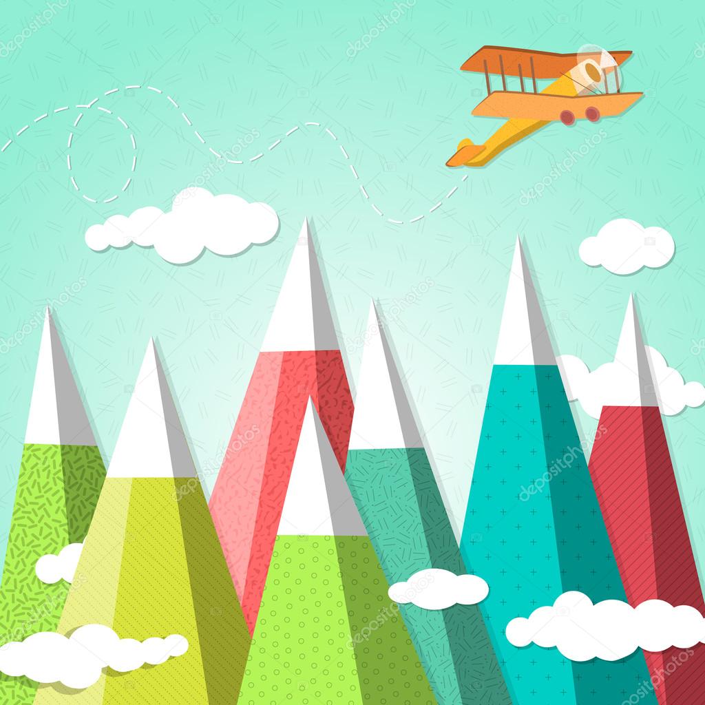 Mountain background with a biplane