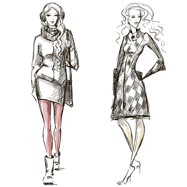 Illustration de mode esquisse style hiver — Image vectorielle