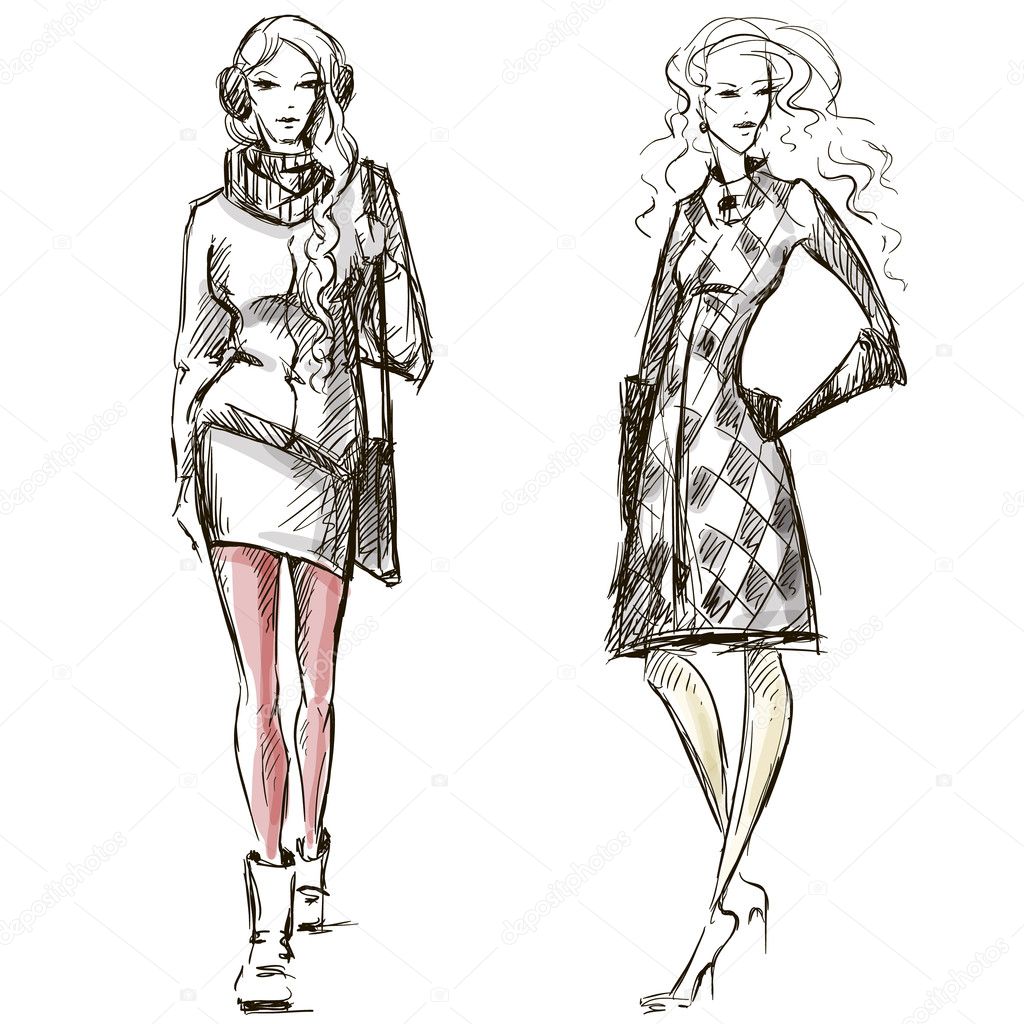 Fashion illustration winter style sketch