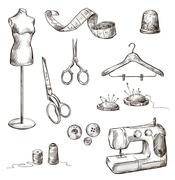 Conjunto de accesorios de costura dibujos — Archivo Imágenes Vectoriales