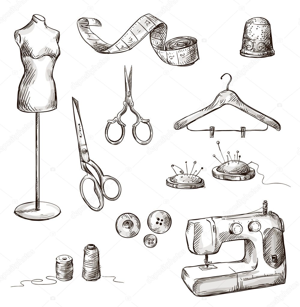 Set of sewing accessories drawings
