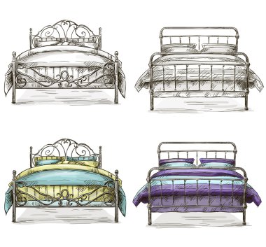 Set of beds drawing sketch style clipart