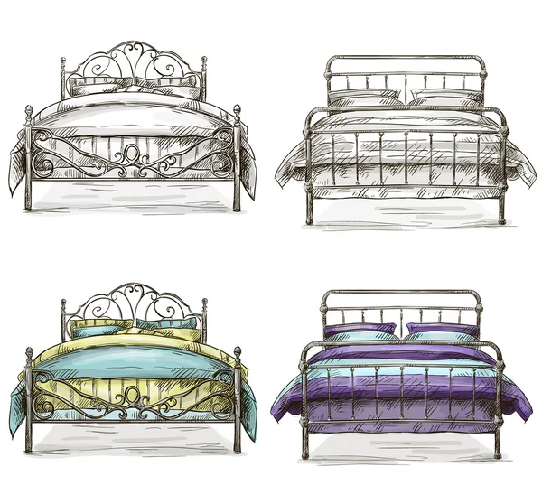 Conjunto de camas dibujo estilo boceto — Archivo Imágenes Vectoriales