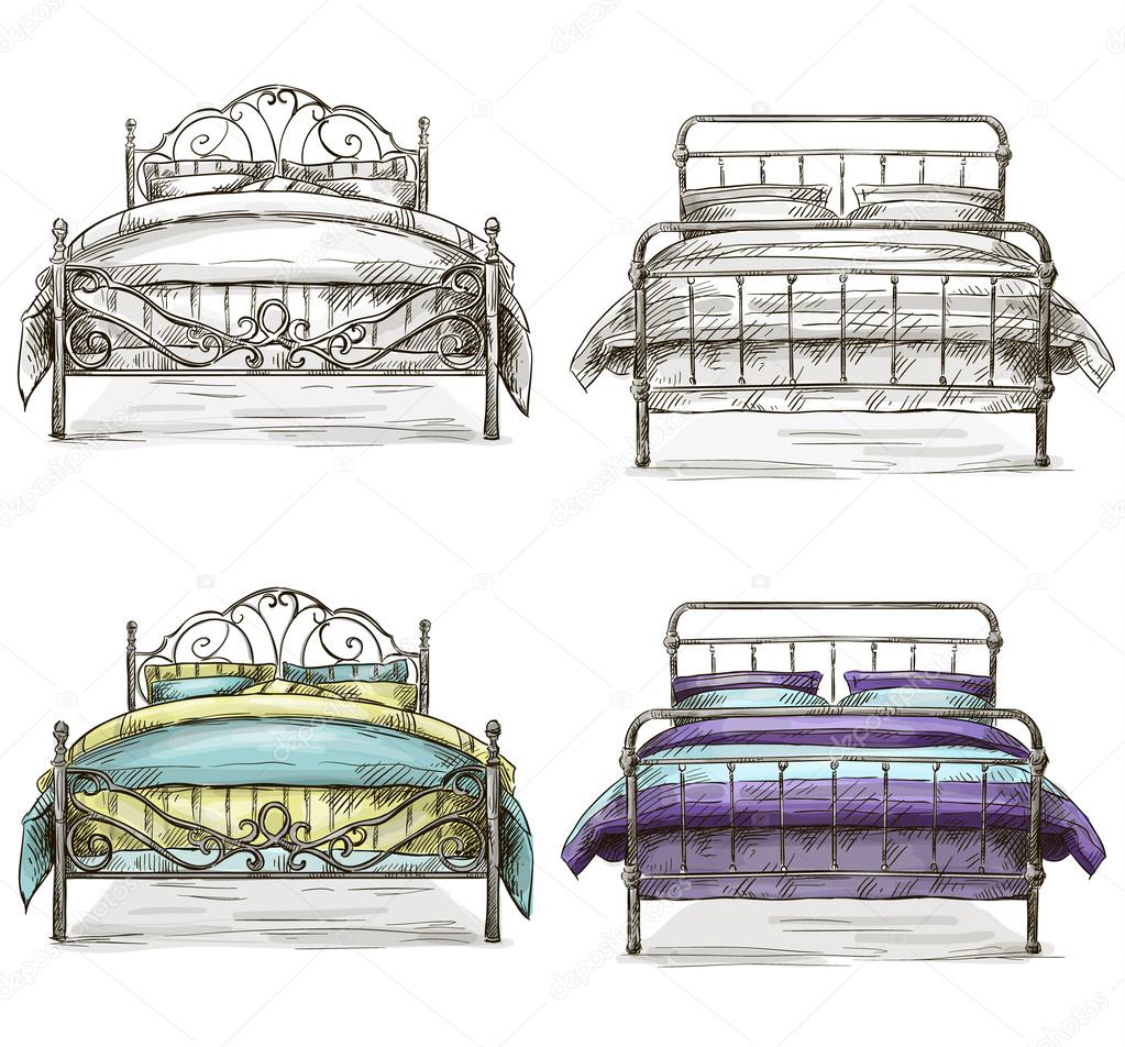Set of beds drawing sketch style