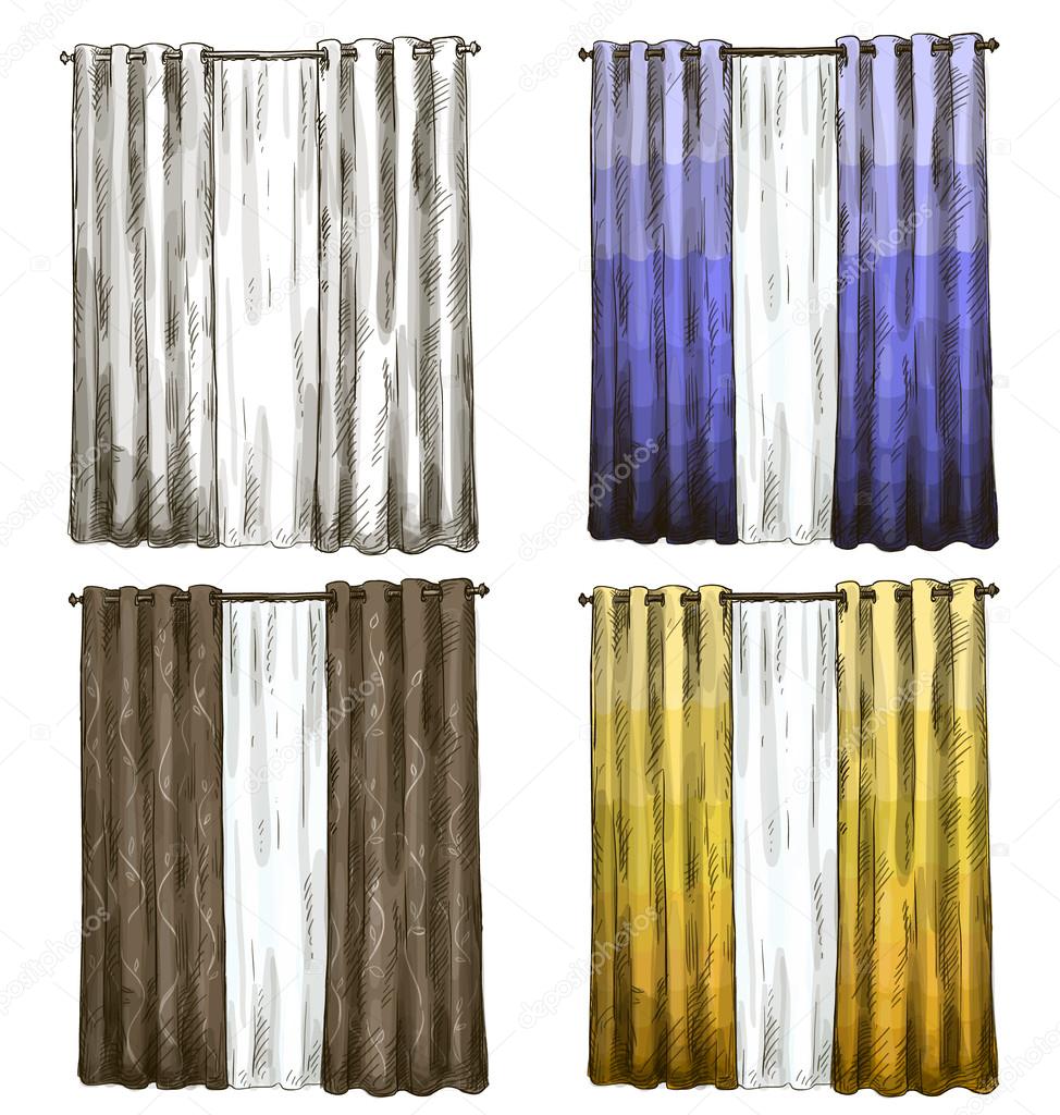 Set of curtains drawings sketch style