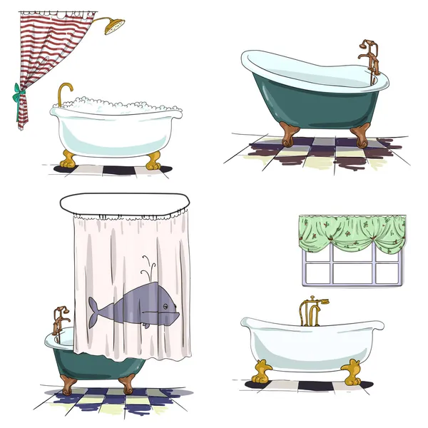 Bañeras estilo de dibujos animados. Cuarto de baño elemento interior. Vector — Vector de stock