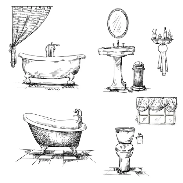 Elementos interiores del baño. mano dibujada . — Archivo Imágenes Vectoriales