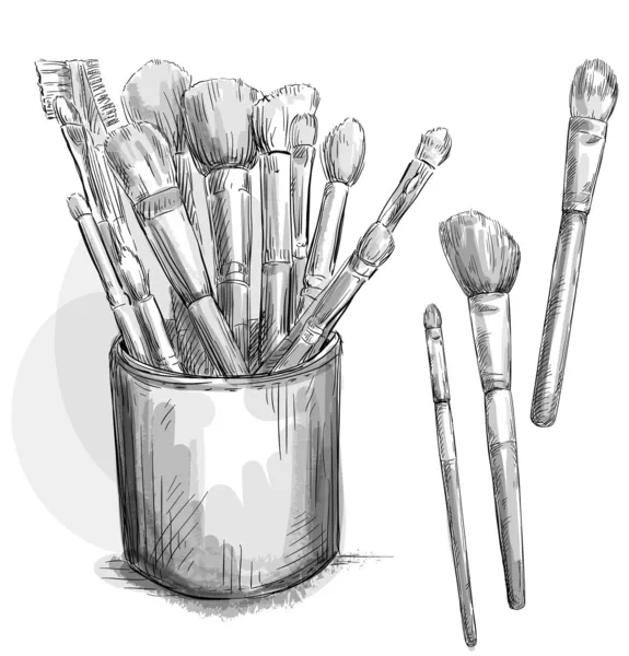 Collection de pinceaux de maquillage. Maquillage. Illustration de mode . — Image vectorielle