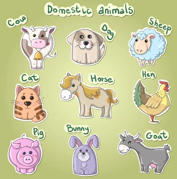 Conjunto de desenhos animados animais domésticos ilustração vetorial — Vetor de Stock