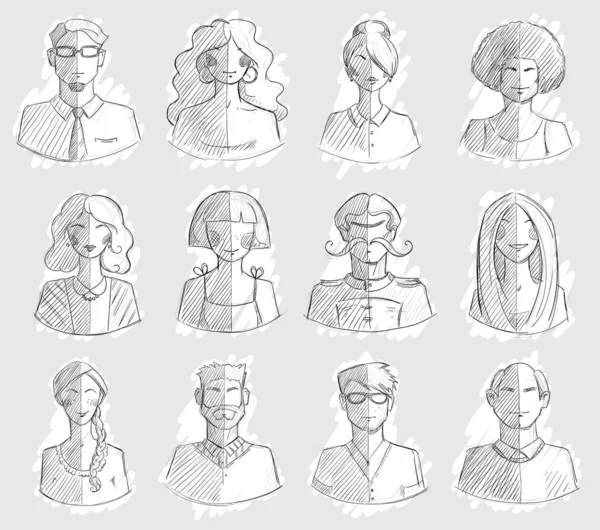 Desenho de personagens. Ícones desenhados à mão. Desenho facial. Ilustração vetorial . — Vetor de Stock
