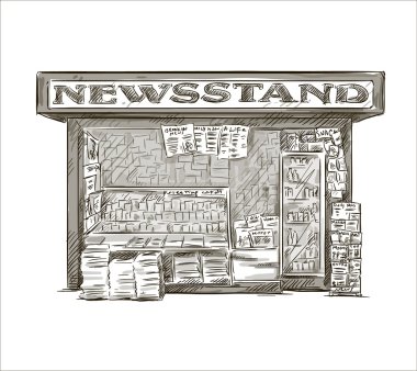 Newsstand. Hand drawn press kiosk. vector illustration. clipart