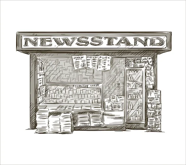 Kiosk. ręcznie rysowane prasy kiosku. Ilustracja wektorowa. — Wektor stockowy