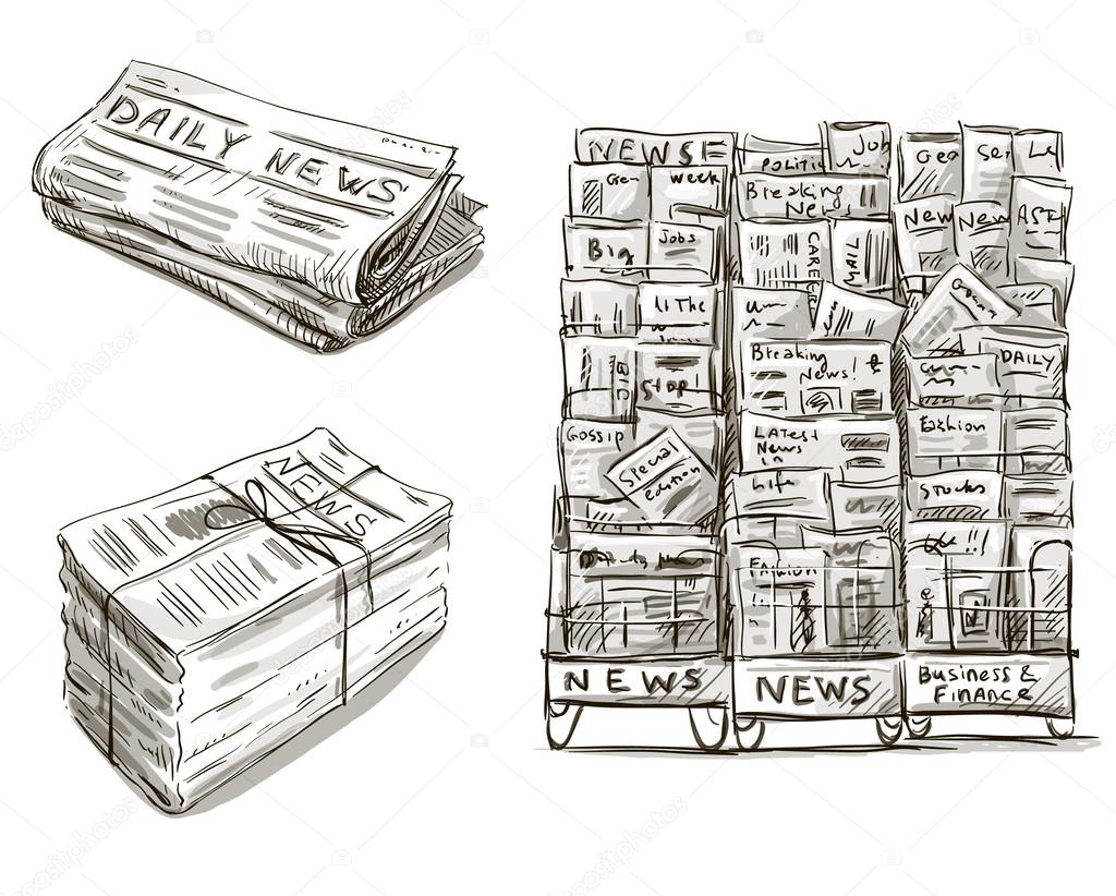 Press. Newspaper stand. Newsstand.