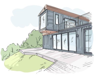 Modül konteynır ev görselleştirme çizimi